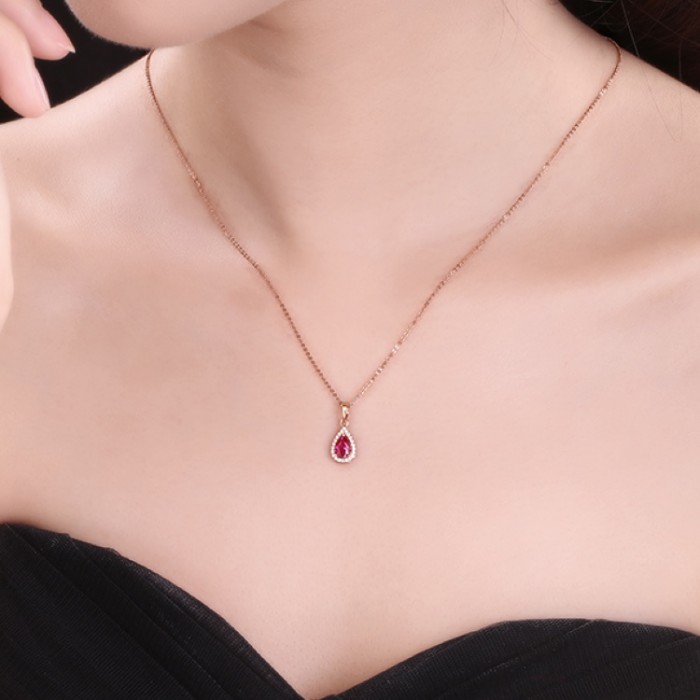 Pear Ruby & Diamond 14K Gold Necklace SS2018