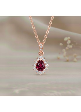 Drop Cut Ruby & Diamond Halo Design Necklace SS2047