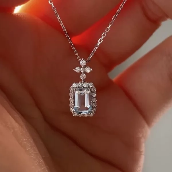 Emerald Cut Aquamarine & Diamond Necklace SS2006