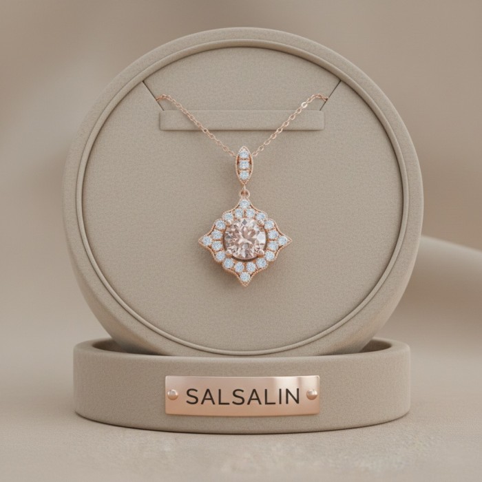 Vintage Tasarım Morganit Ve Pırlanta Kolye