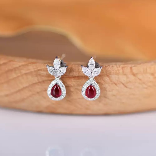 Pear Ruby & Marquise Diamond Earrings SS0080