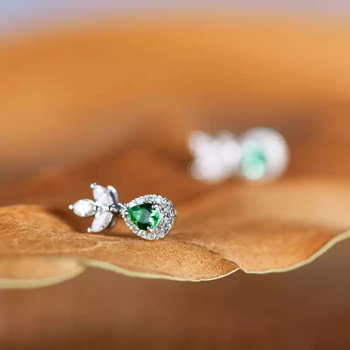 Pear Emerald & Marquise Diamond Earrings SS3013