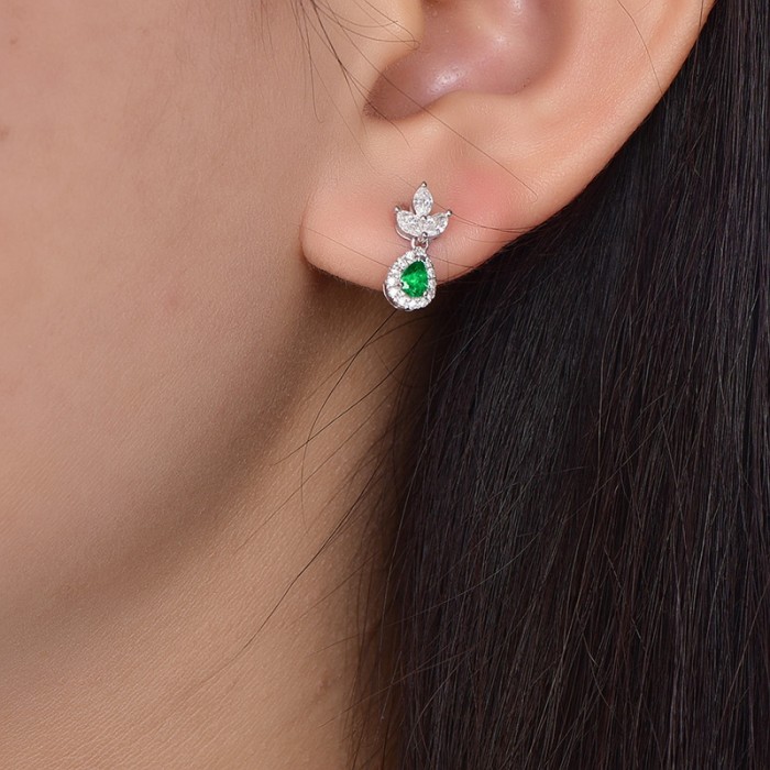 Pear Emerald & Marquise Diamond Earrings SS3013