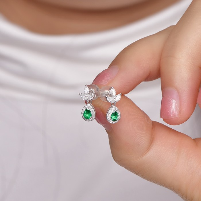 Pear Emerald & Marquise Diamond Earrings SS3013