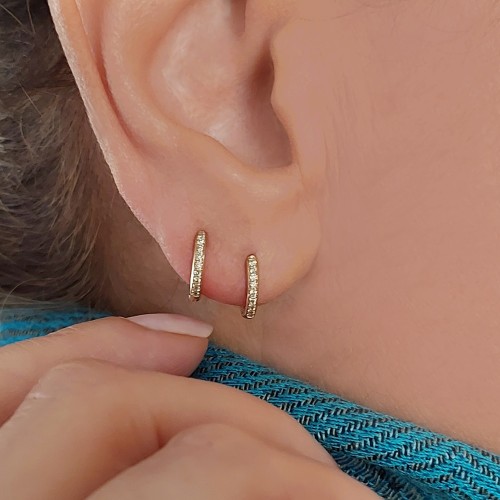 Huggie Diamond Hoop Solid Gold Earrings SS3033