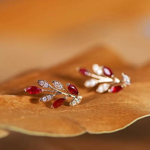 Marquise Ruby & Diamond Leaf Earrings SS3016