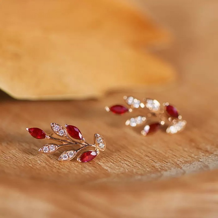 Marquise Ruby & Diamond Leaf Earrings SS3016