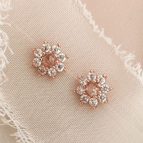 Morganit Ve Pırlanta Küpe Çiçek Tasarım SS3026