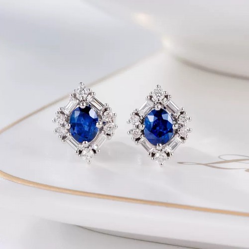 Blue Sapphire & Baguette Diamond Earrings SS3018
