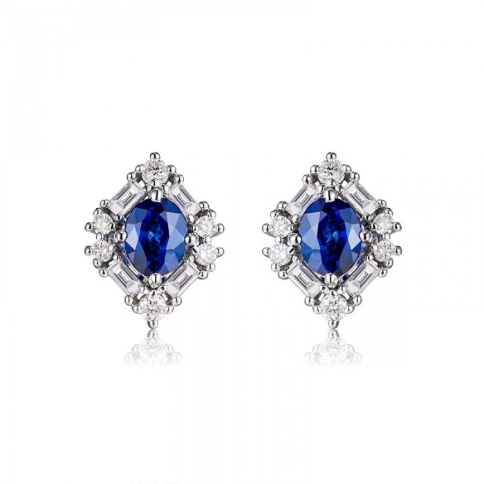 Safir Ve Baget Pırlantalı Tasarım Küpe SS3018