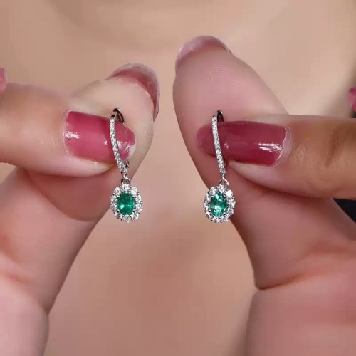 Oval Emerald & Diamond Drop Earrings SS3015