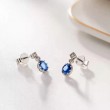 Oval Mavi Safir Ve Pırlanta Vintage Küpe SS3022