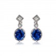 Oval Mavi Safir Ve Pırlanta Vintage Küpe SS3022