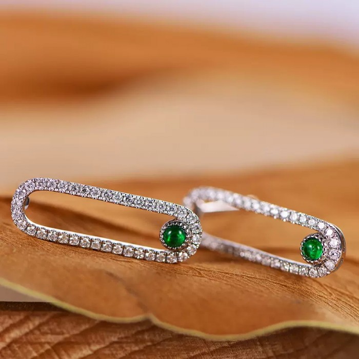 Cabochon Emerald & Diamond Gold Earrings SS3008