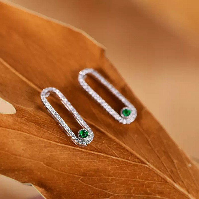 Cabochon Emerald & Diamond Gold Earrings SS3008