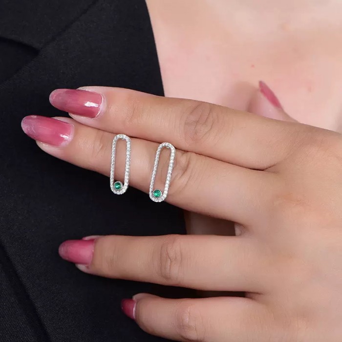 Cabochon Emerald & Diamond Gold Earrings SS3008