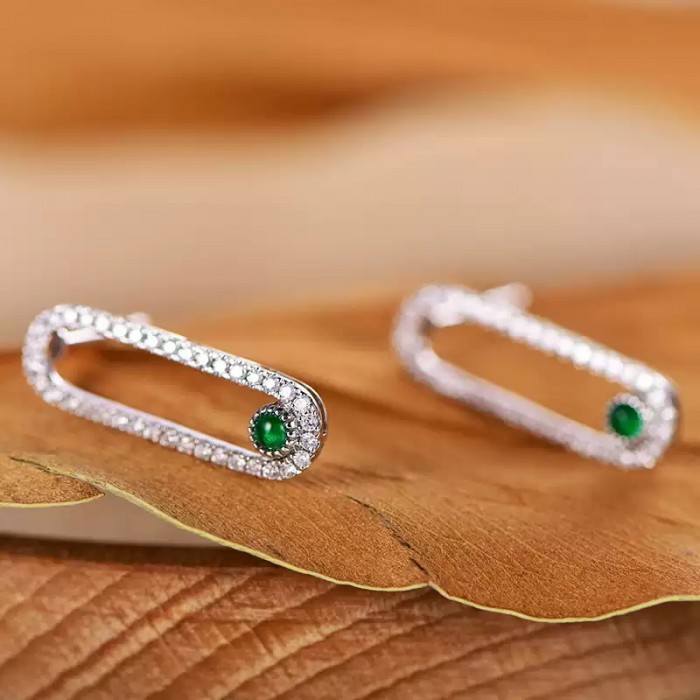 Cabochon Emerald & Diamond Gold Earrings SS3008