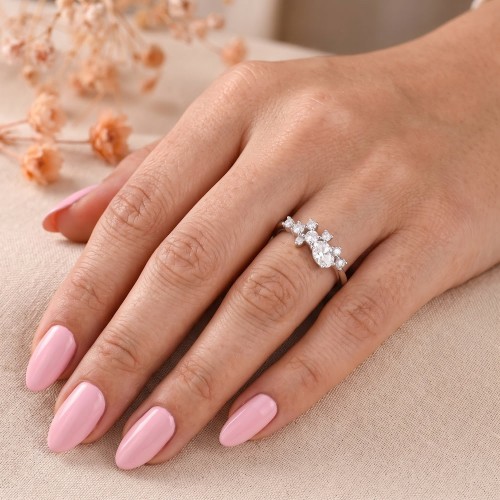 0.56 Carat SI F Color Oval Diamond Asymmetric Ring SS0296