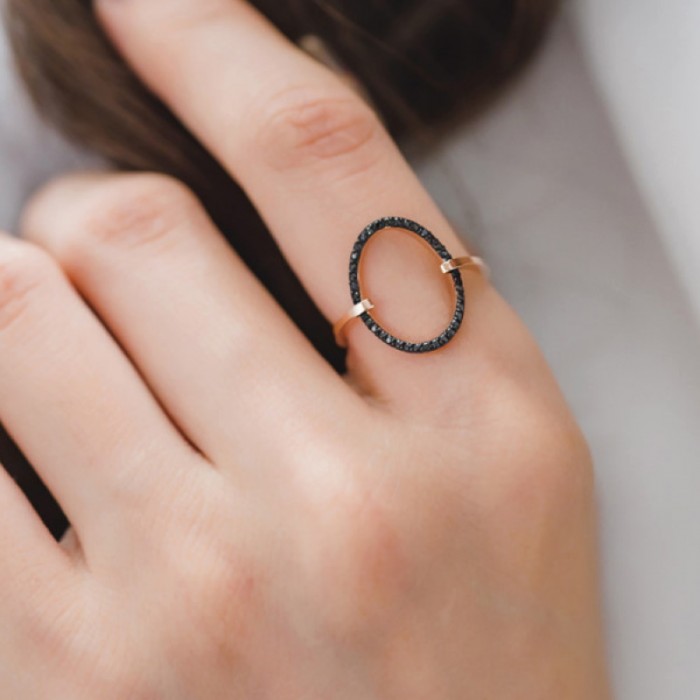 Siyah Pırlantalı Modern Tasarım Yüzük SS0065