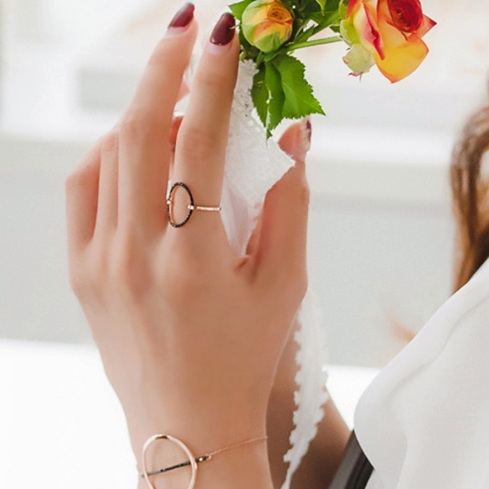 Siyah Pırlantalı Modern Tasarım Yüzük SS0065