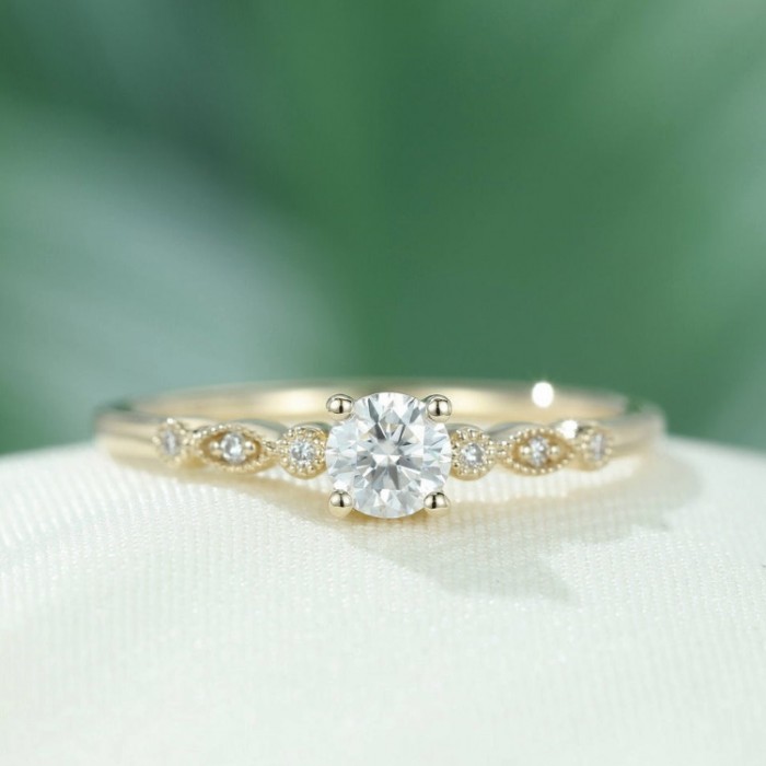 Milgrain Diamond Solitaire Gold Ring SS0035