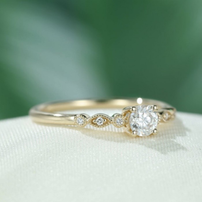 Milgrain Diamond Solitaire Gold Ring SS0035