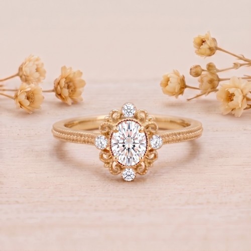 0.48 Karat Oval Pırlanta Vintage Altın Yüzük SS0419