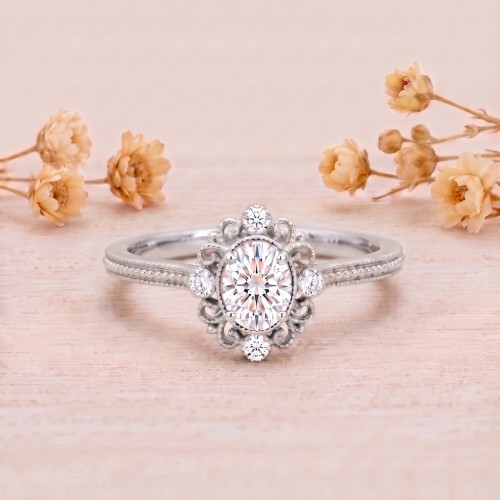 0.48 Karat Oval Pırlanta Vintage Altın Yüzük SS0419