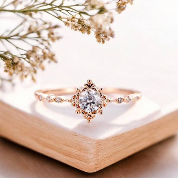 0.36 CT Vintage Tasarım Pırlanta Tektaş Yüzük SS0010