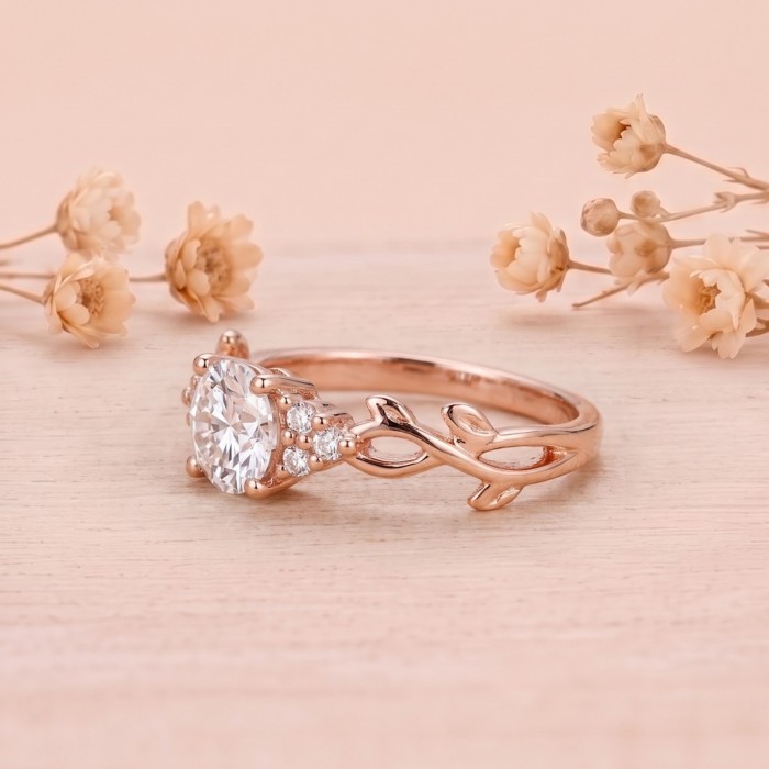 Leaf Design HRD Certificate Diamond Proposal Ring 