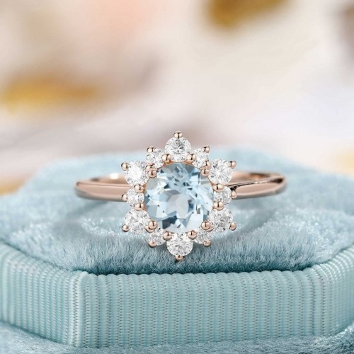 Floral Aquamarine And Diamond Rose Gold Ring SS0183