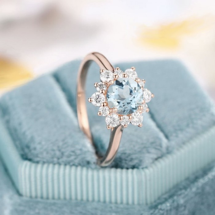 Floral Aquamarine And Diamond Rose Gold Ring SS0183 Floral Aquamarine And Diamond Rose Gold Ring SS0183