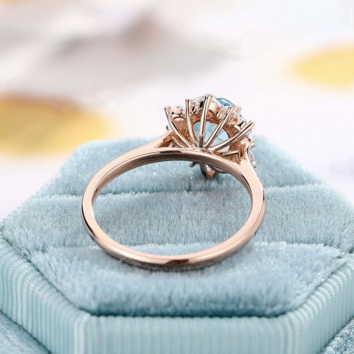Floral Aquamarine And Diamond Rose Gold Ring SS0183 Floral Aquamarine And Diamond Rose Gold Ring SS0183