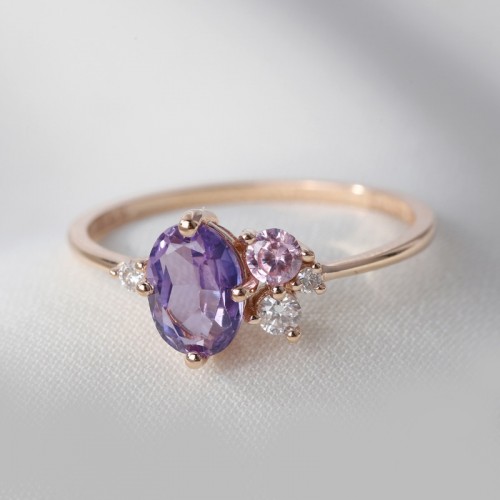 Purple Amethyst & Diamond Asymmetric Ring SS0252