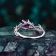 Hexagon Amethyst Ivy Leaf Gold Ring 