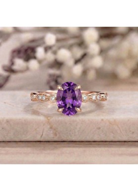 Oval Ametist Ve Pırlanta Vintage Tektaş Yüzük SS0144