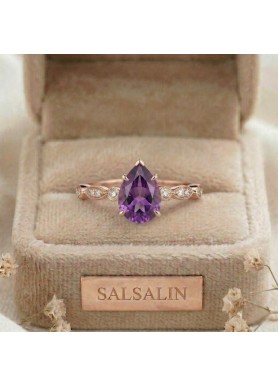 Su Damlasi Ametist Pırlanta Altın Vintage Yüzük SS0062