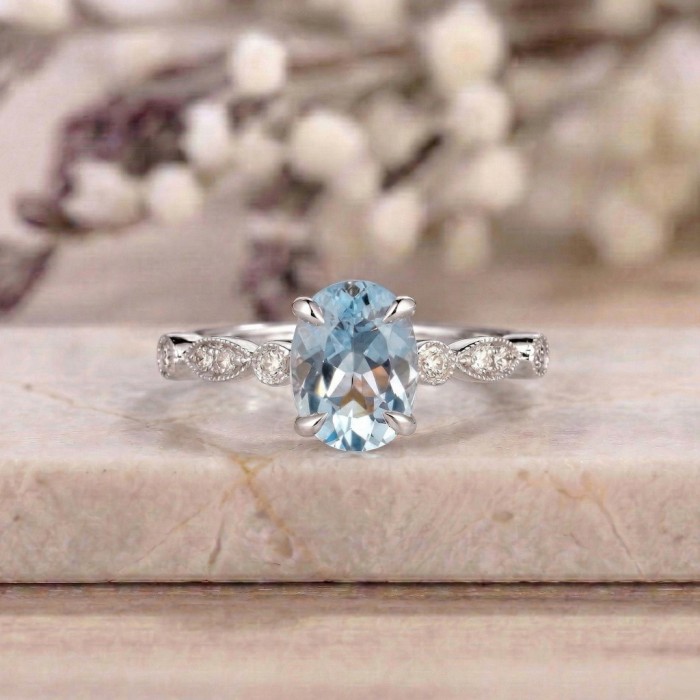 Aquamarine & Diamond Rose Gold Ring
