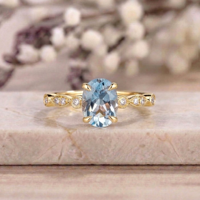 Aquamarine & Diamond Rose Gold Ring