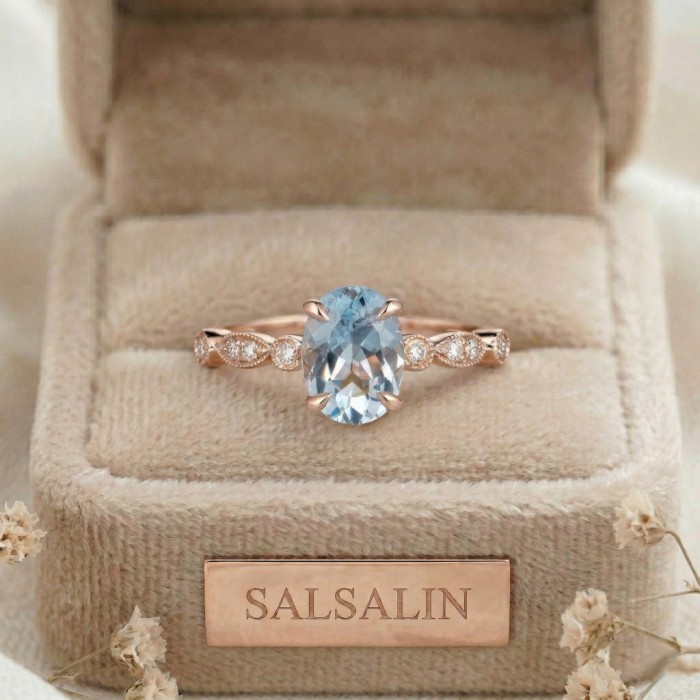Aquamarine & Diamond Rose Gold Ring