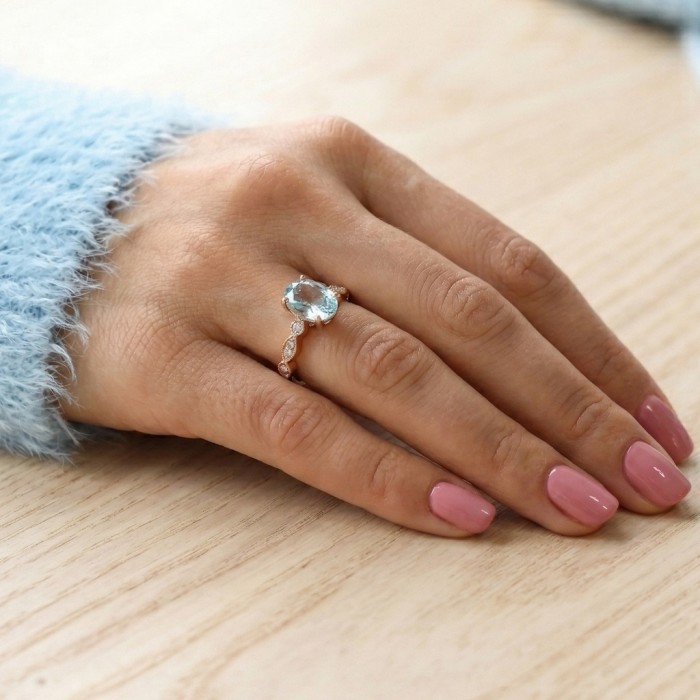 Aquamarine & Diamond Rose Gold Ring