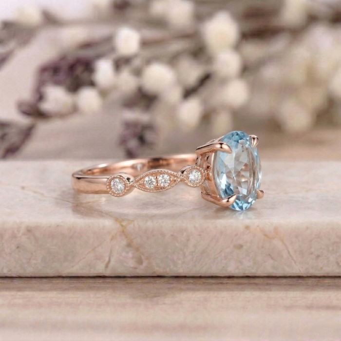 Aquamarine & Diamond Rose Gold Ring