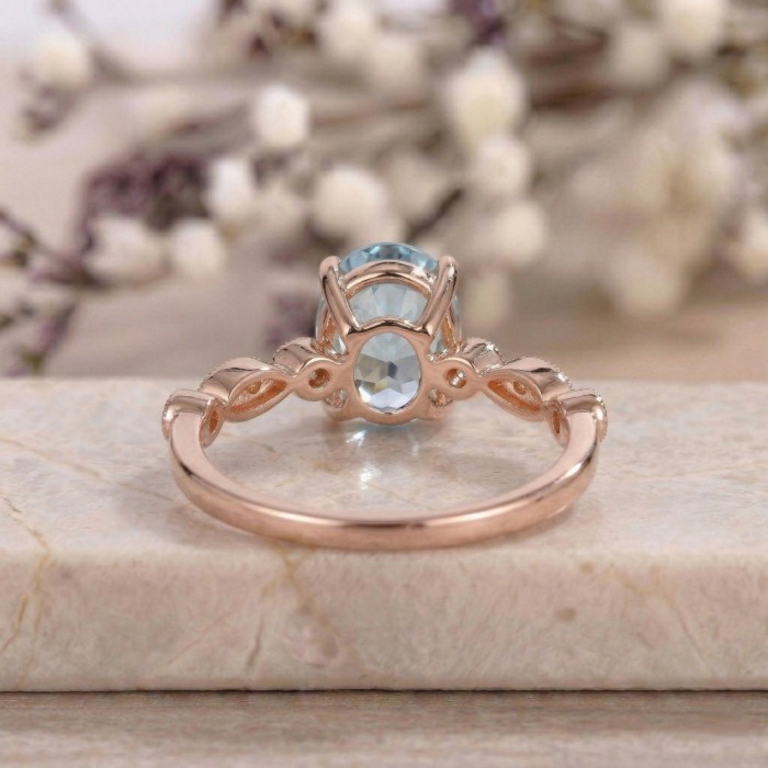 Aquamarine & Diamond Rose Gold Ring