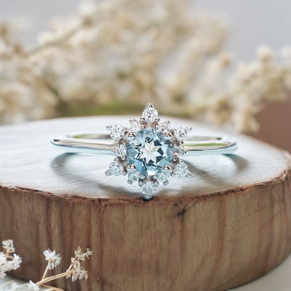 Aquamarine & Diamond Snowflake Ring SS0048