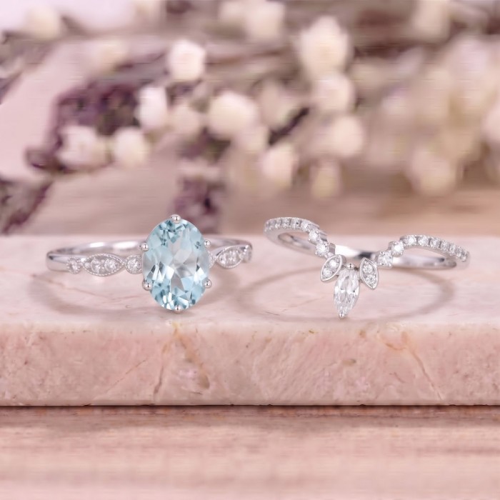Aquamarin Ve Pırlanta İkili Set Vintage Yüzük SS0047 Aquamarin Ve Pırlanta İkili Set Vintage Yüzük SS0047