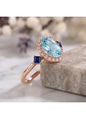 Aquamarin Safir Pırlanta Özel Tasarım Yüzük SS0037