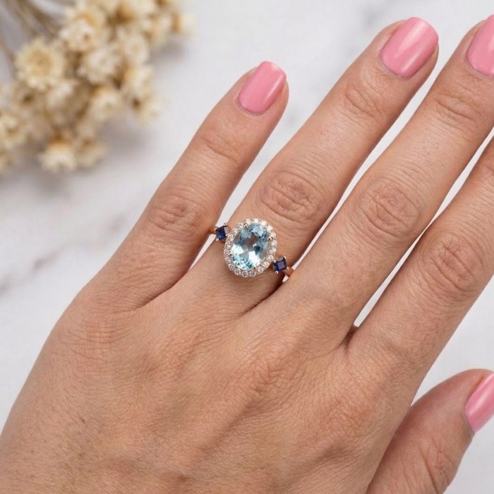 Aquamarin Safir Pırlanta Özel Tasarım Yüzük