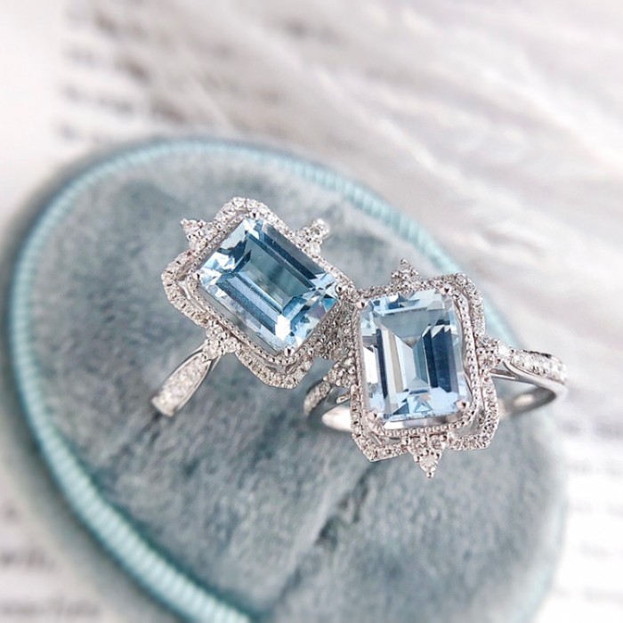 Octagon Aquamarine & Diamond Design Ring SS0081