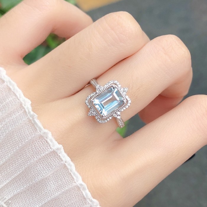 Octagon Aquamarine & Diamond Design Ring SS0081