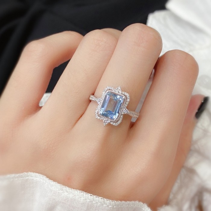 Octagon Aquamarine & Diamond Design Ring SS0081